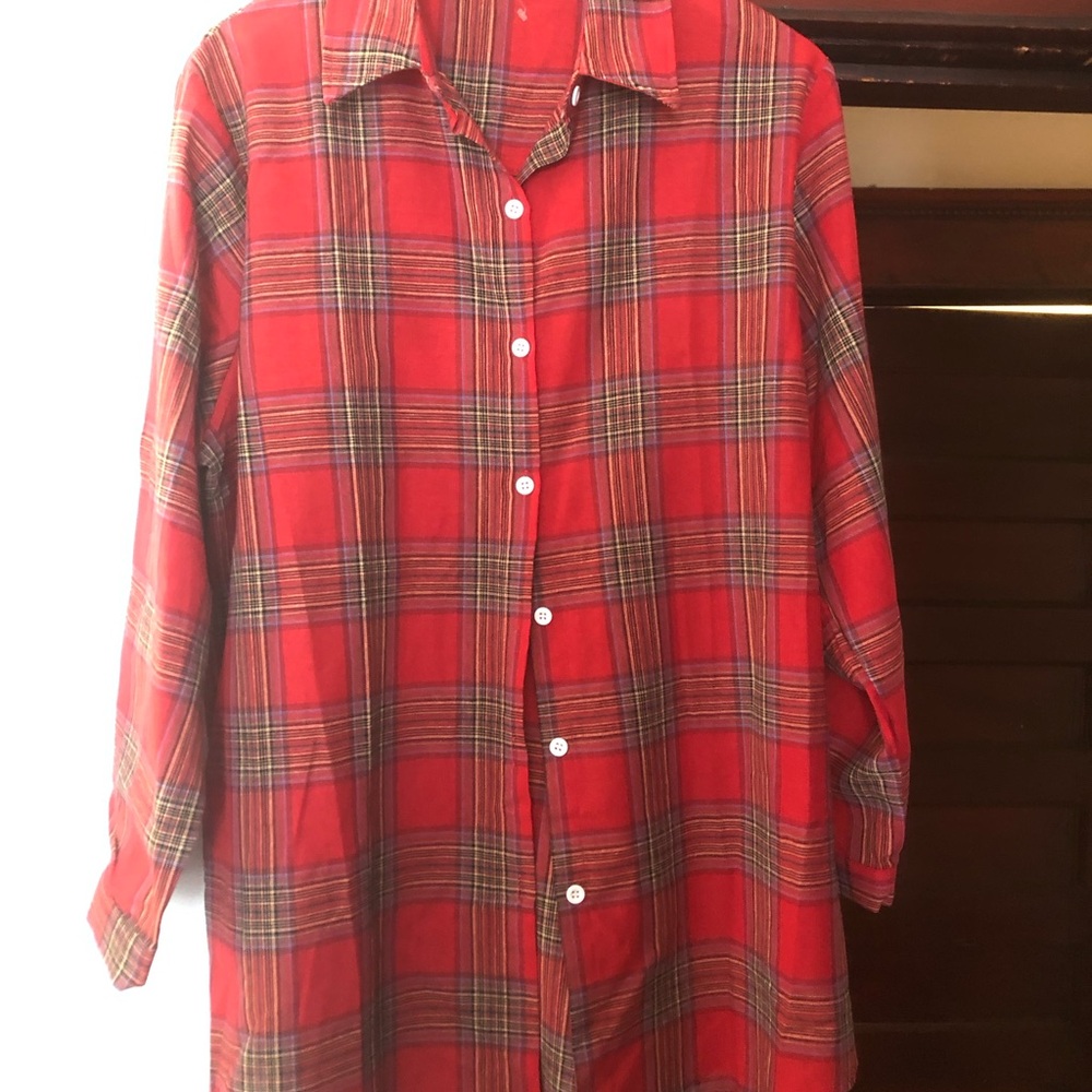 Linen and Cotton Classic Red Plaid Button-Up Shirt - Women’s